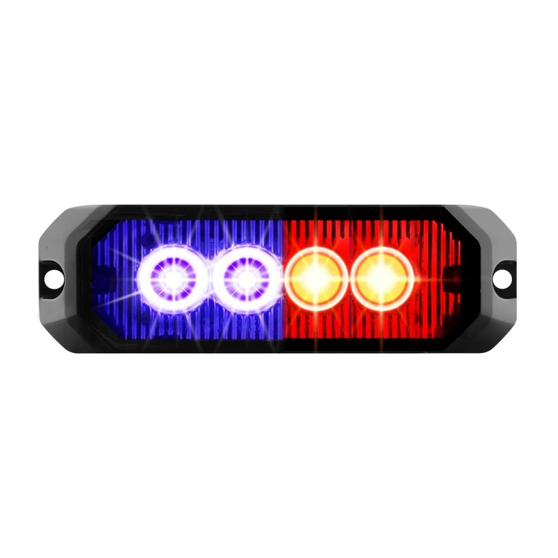 4 MEDIUM RECTANGULAR HIGH POWER LED STROBE LIGHT, BLUE & RED/CLEAR