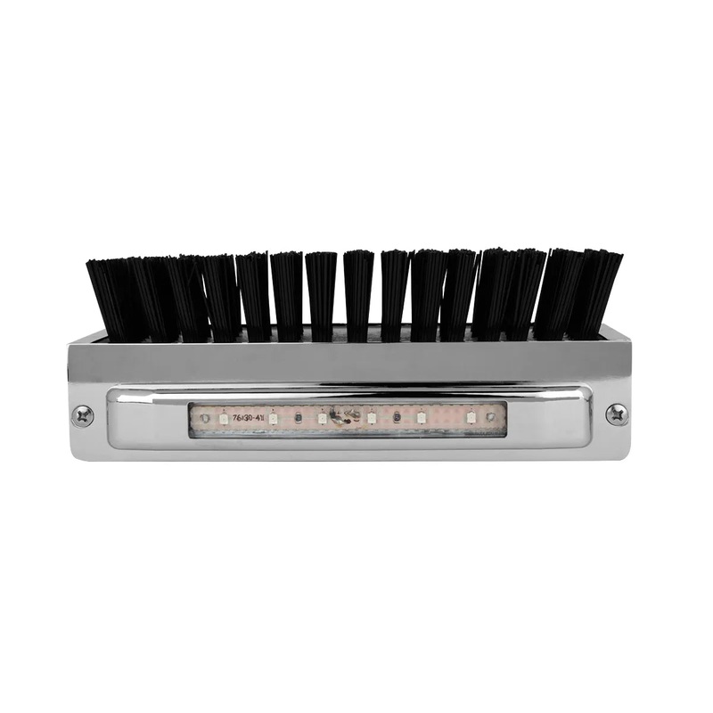 CHROME ALUM. BOOT CADDIE W/ BLACK BRUSH & AMBER/CLR 6 LED LIGHT