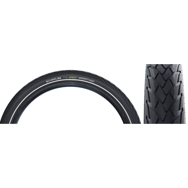Green Marathon Tire – 27 x 1-1/4 Clincher Wire BLK/Reflective Performance Line GreenGuard TwinSkin Addix