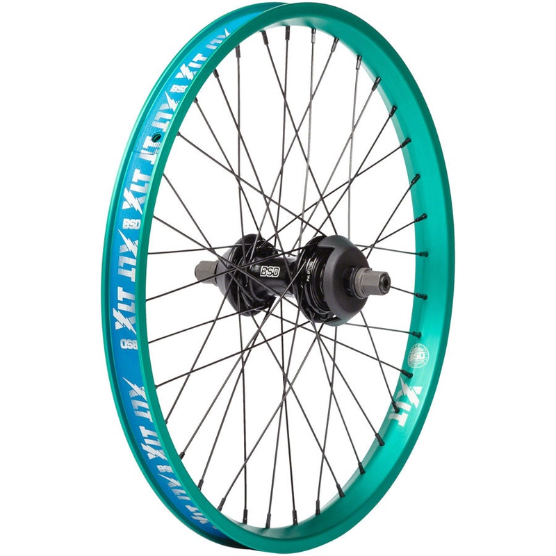 XLT Revolution Rear Wheel – 20 14 x 110mm Rim Brake Freecoaster RHD BLK/Teal 36H