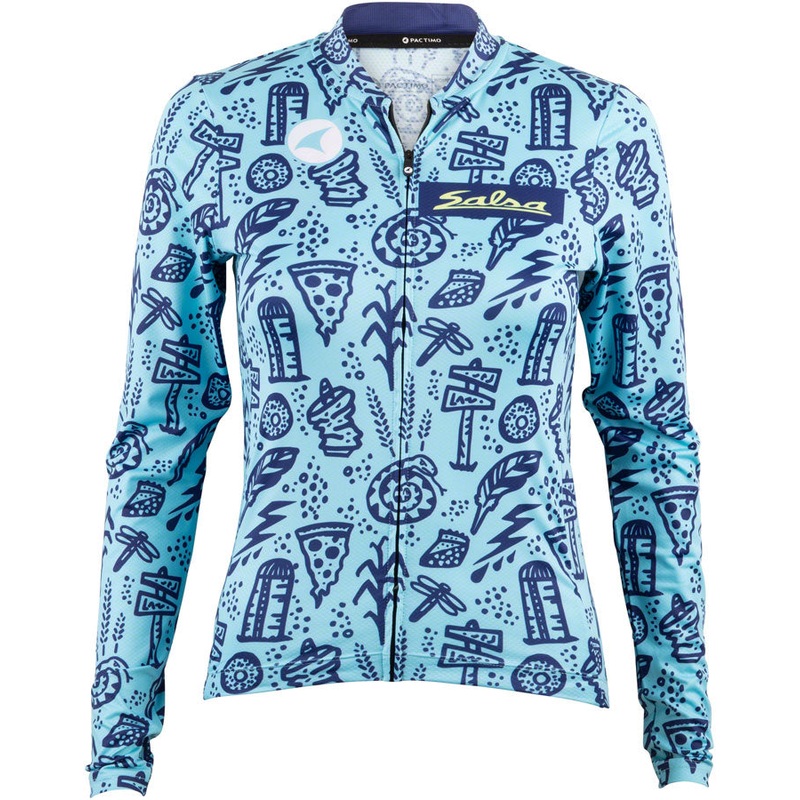 Womens Gravel Story Long Sleeve Jersey – Lite Blue Dark Blue YLW Medium