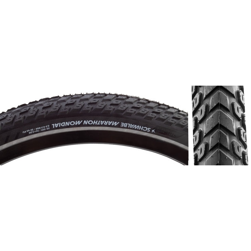 Marathon Mondial Tire – 26 x 2.00 Clincher Wire BLK/Reflective Performance Line RaceGuard Double Defense Addix